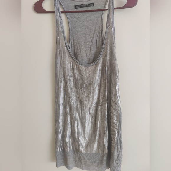 Allsaints trinity vest sequin tank scopp neck size 6 Gray - Picture 1 of 4